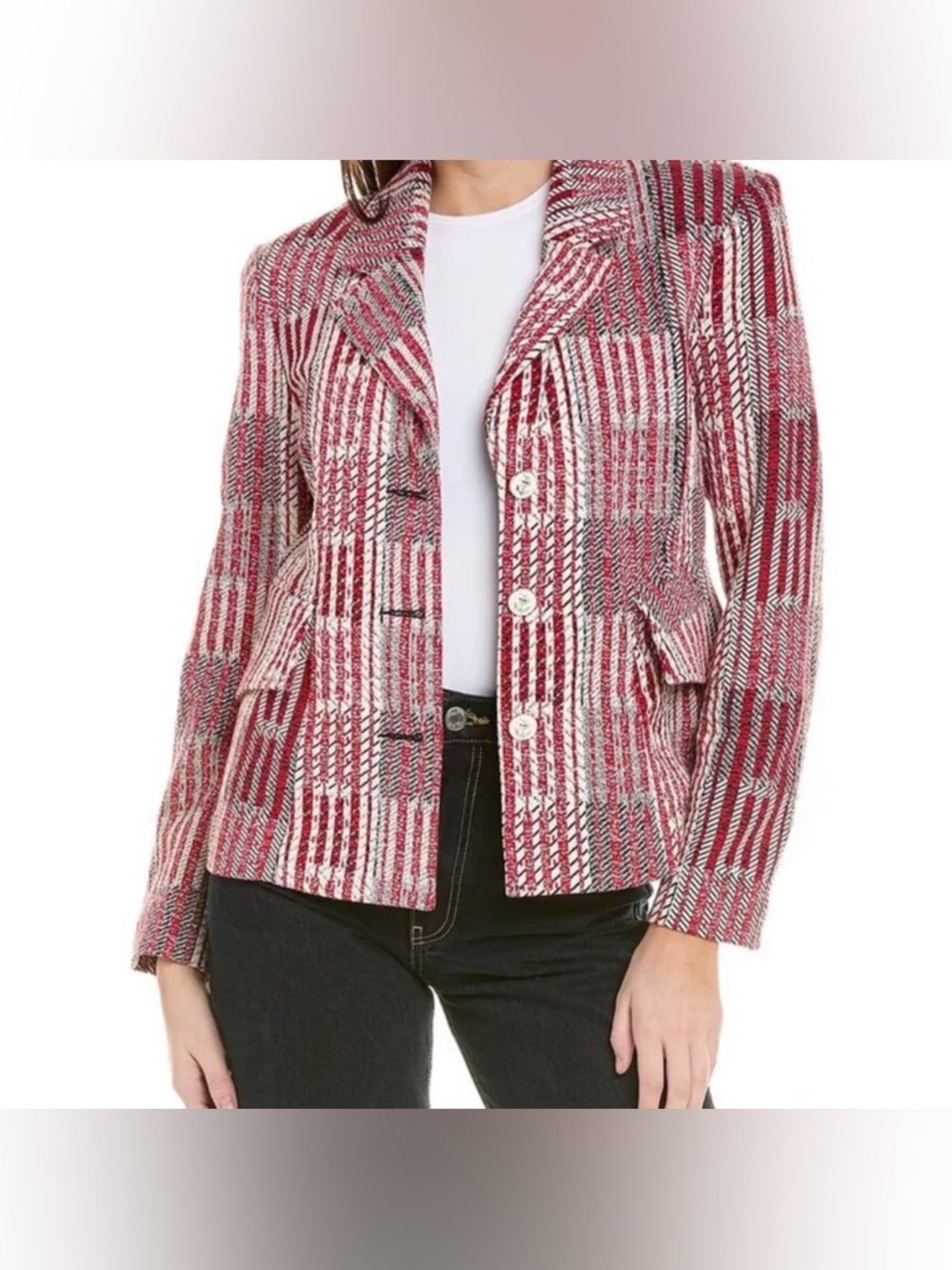 Cabi Blazer Red White Navy Patchwork Small Nautical Preppy Costal Office Blazer